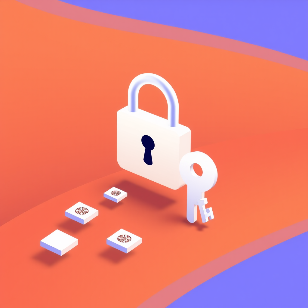 Sub-design Idea 2 (Lock & Key Flow): Abstract data packets (small squares or circles) moving along a path. As they pass through a prominent lock symbol, their appearance changes (e.g., color shift, internal pattern added) to signify encryption. A small, stylized key could be positioned near the lock.