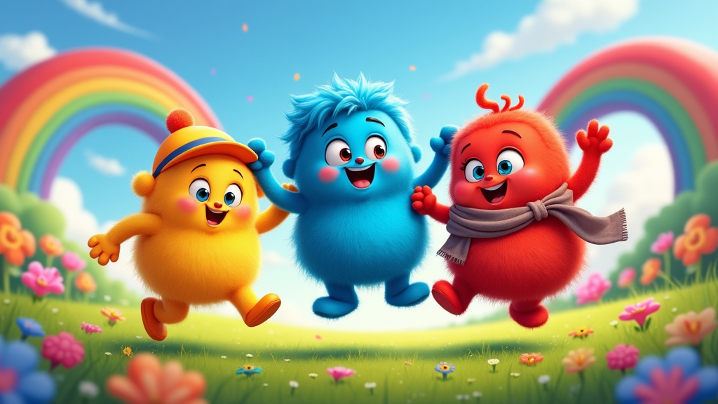 A group of cute, anthropomorphic colors, each with a distinct personality, embarking on playful adventures in a vibrant world.