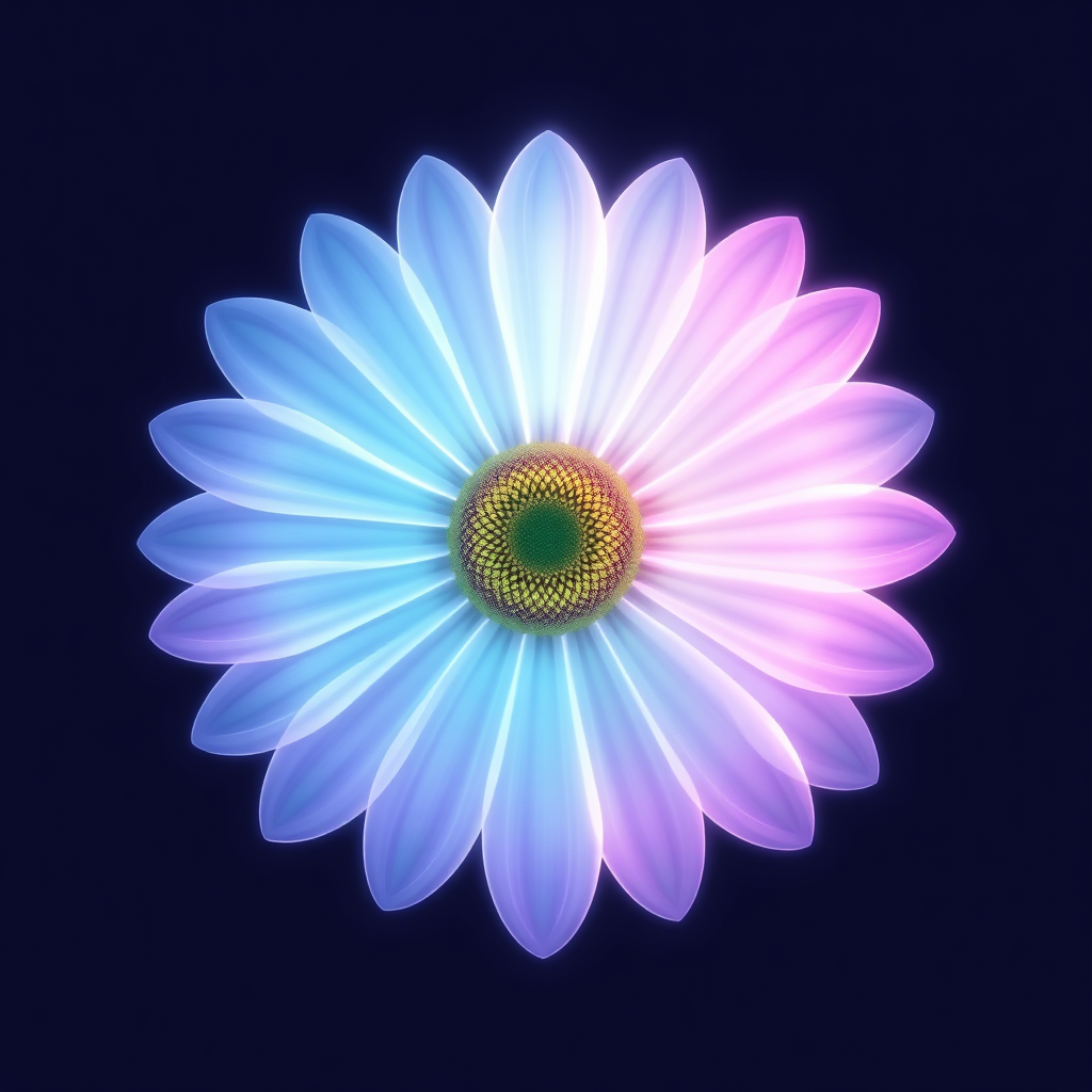 Sub-Design Idea 5 (Ephemeral Aura Daisy): The daisy is rendered with soft, flowing lines, almost like a spirit bloom or an aurora. The 'portal' is less a defined opening and more an aura of captivating, otherworldly light emanating from the daisy, inviting attendees into a dreamlike state.