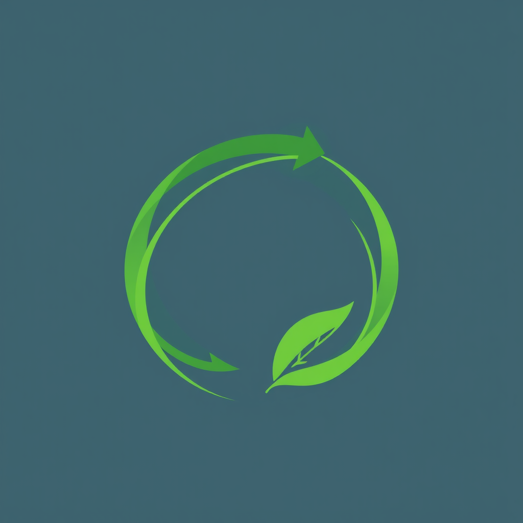 A simplified Möbius strip intertwined with a stylized leaf, forming a continuous loop to represent the endless cycle of resources and renewal within a circular economy.