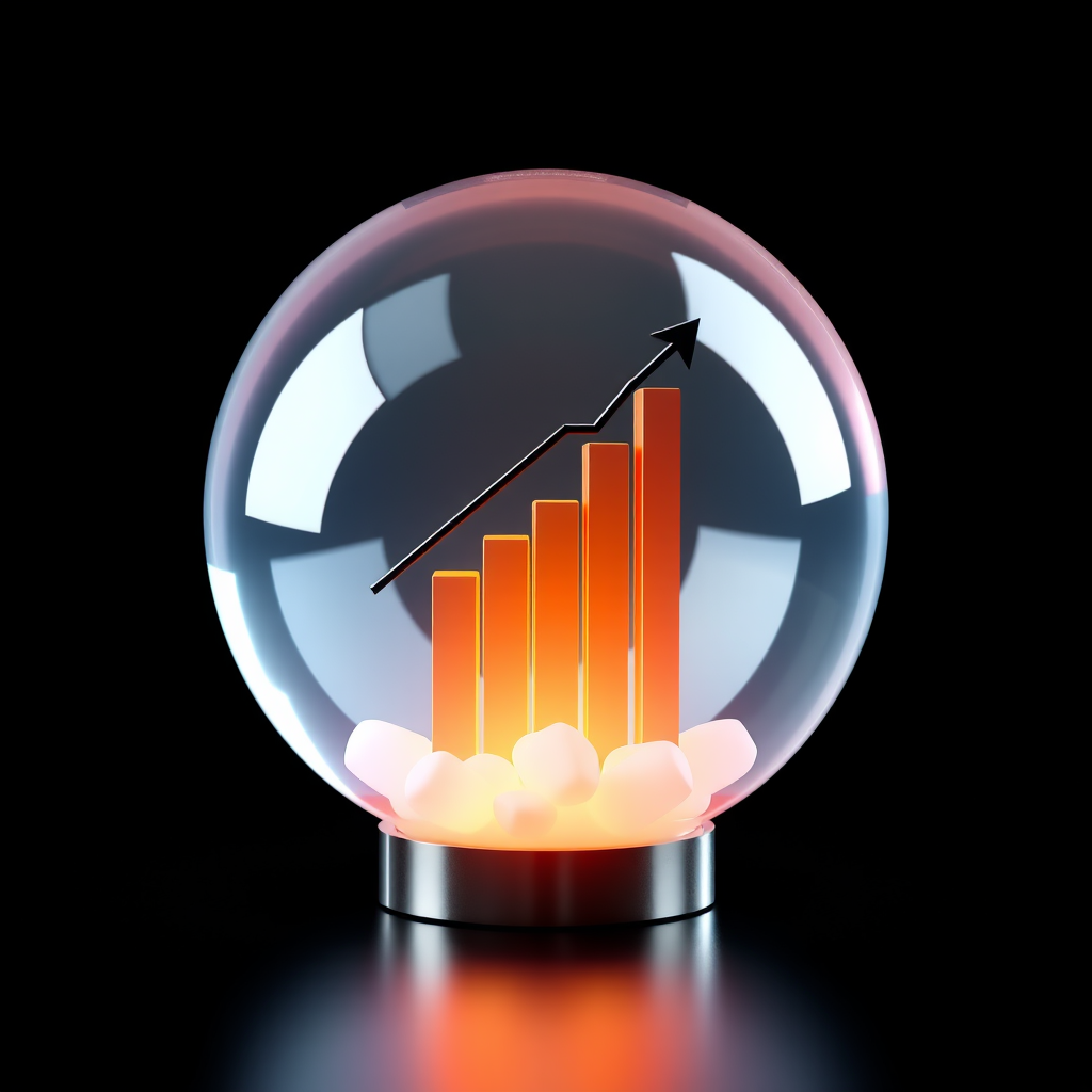 Use a crystal ball metaphor, showing a simple bar chart or line graph trending upwards within the orb, signifying AI foresight and predictive success.