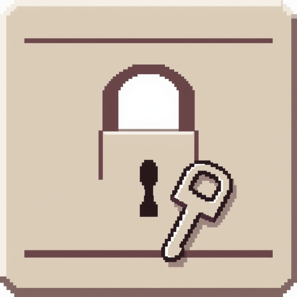 Pixelated Keyhole & Key: A clearly defined pixel art keyhole, possibly with a matching pixel art key nearby or partially inserted. The 'lock' is the solid, chunky pixelated structure forming the body around the keyhole, perhaps resembling an old-school digital device's screen.