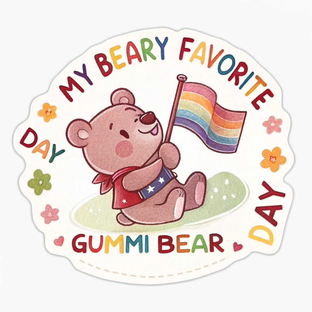 English Translation: The original text is 'National Gummi Bear Day Stickers - My Beary Favorite Day: Gummi Bear Day Sticker', which is already in English.
