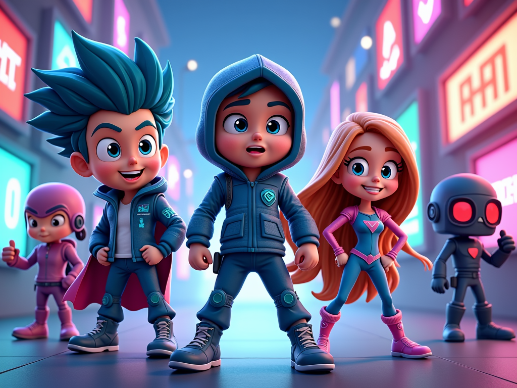 Cyber Super Squad Adventures: A team of kid superheroes, the 'Cyber Super Squad,' each with a power related to digital safety (e.g., 'Captain Anonymity,' 'Shield Maiden'). They battle cartoonish villains representing online dangers, explaining social media restrictions and safe practices.