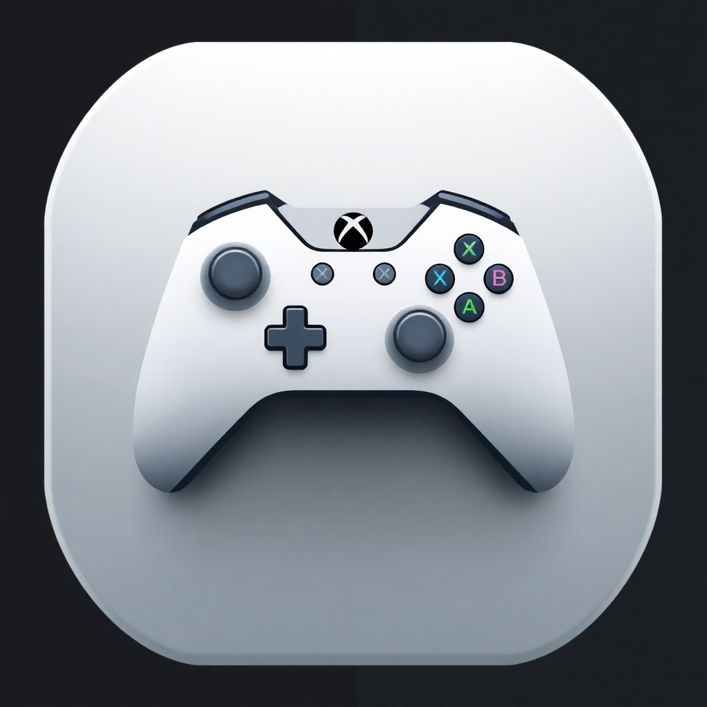 The image is a square-shaped icon with a white background. In the center of the icon, there is a white Xbox wireless controller with a black X logo on the top left corner. The controller has four buttons on the left side, two on the right side, and three on the bottom right side. Each button has a different color - green, blue, yellow, and red. The buttons are arranged in a grid-like pattern, with the X logo in the center. The overall design is simple and minimalistic.