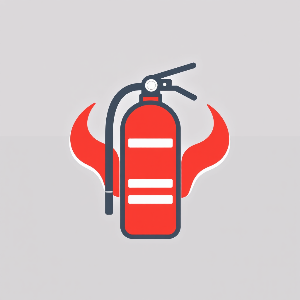 A minimalist fire extinguisher icon, using simple shapes and lines to represent the object.