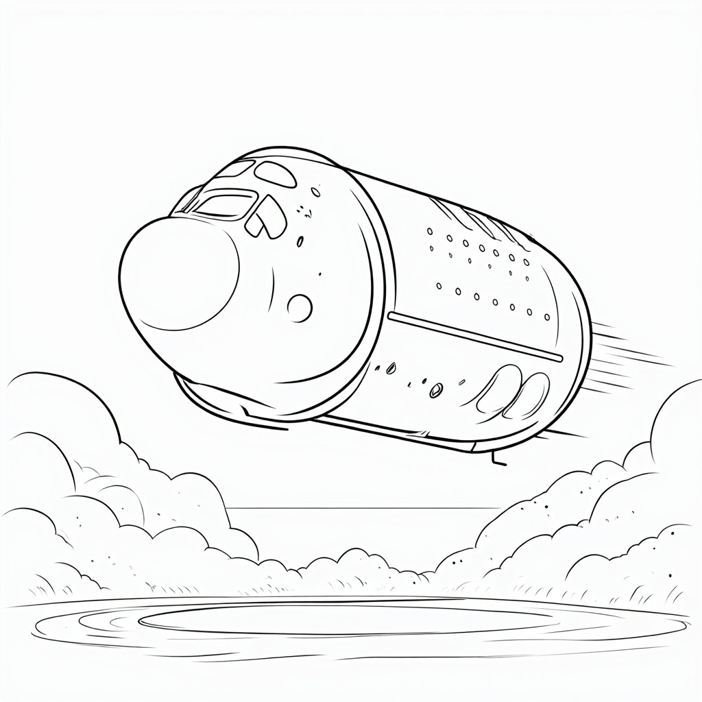 The Starliner capsule moments after touchdown, with its landing airbags visibly cushioning the impact on the ground. Include stylized dust clouds and a clear horizon line.