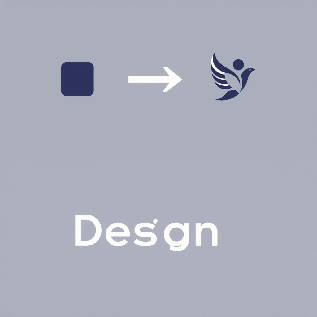 A conceptual logo showing a series of transforming shapes. It starts with a basic geometric form (e.g., a rigid square) that progressively evolves into a more complex, organic, and uplifting symbol (e.g., a stylized bird in flight or a flourishing plant), representing design's transformative journey towards impactful change.