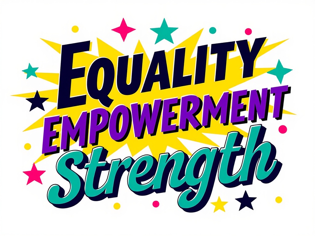 A design featuring powerful words like 'Equality,' 'Empowerment,' and 'Strength,' arranged in a visually appealing and impactful way.