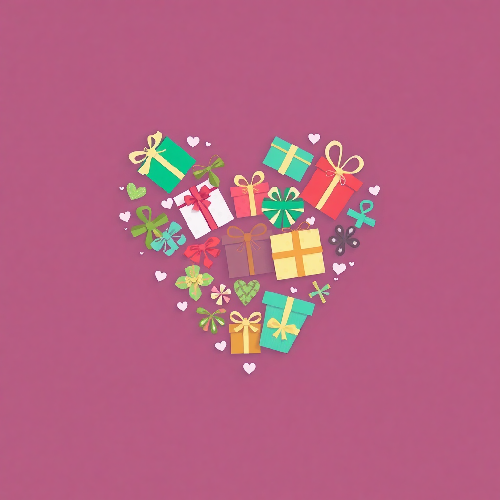 A heart made from the negative space of clustered gifts.