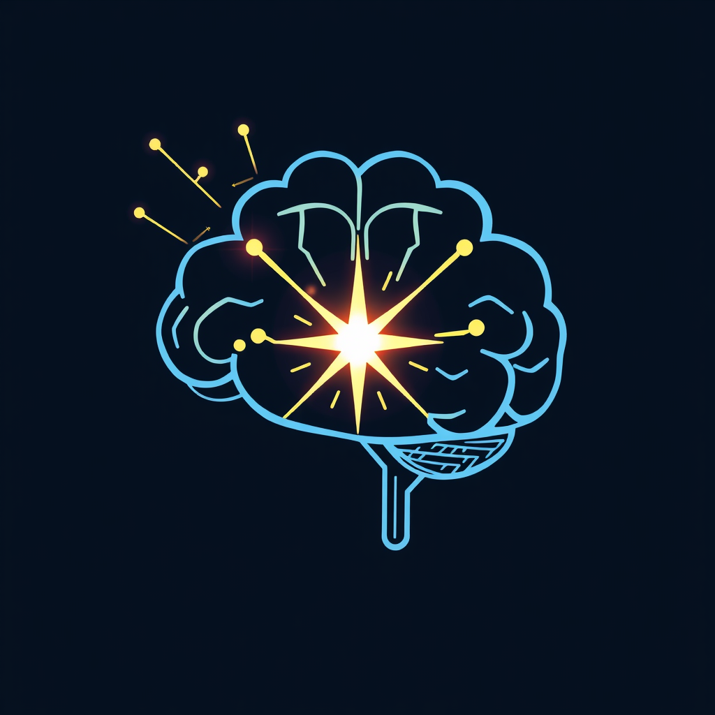A stylized brain with an emanating light spark, incorporating subtle digital circuitry patterns to signify AI-driven inspiration (Digital Muse) and the creative output (Spark of AI) of Generative AI.