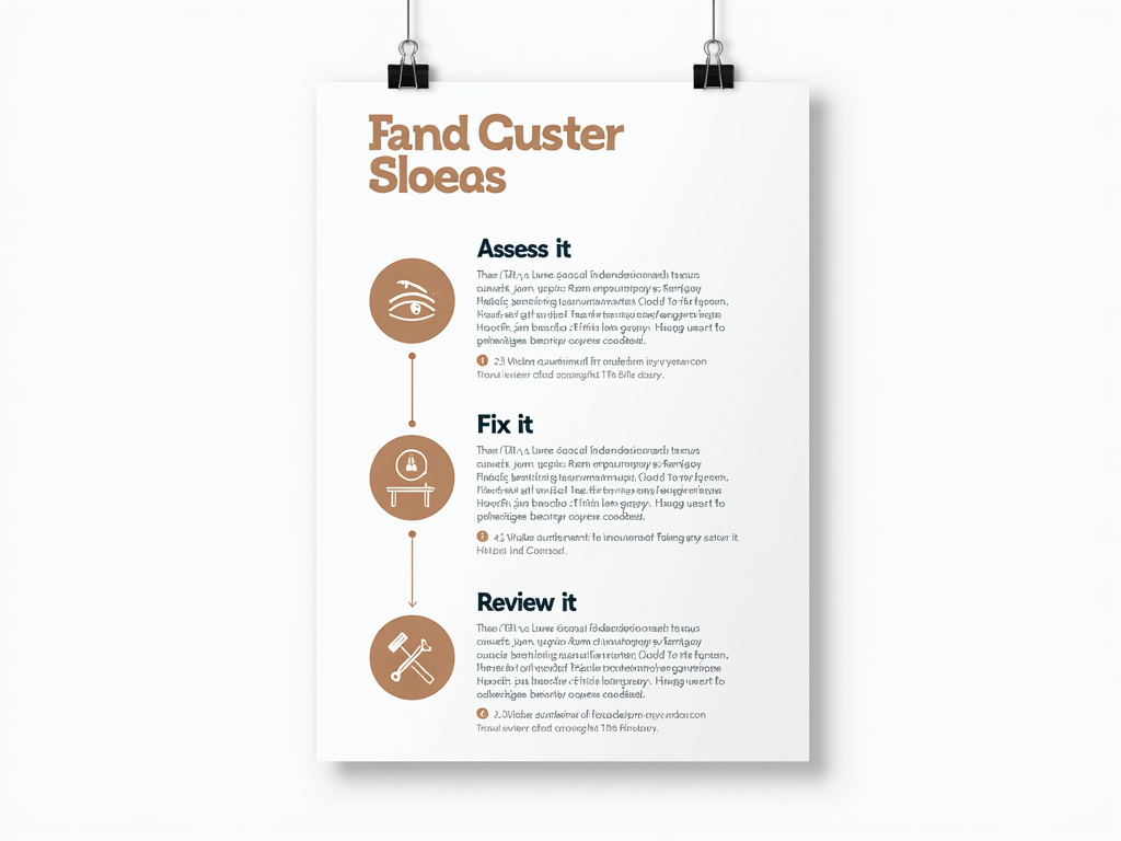 An infographic-style poster depicting a pathway or flowchart illustrating the steps: See it (icon of eyes) -> Assess it (icon of a checklist/scale) -> Fix it (icon of tools/barrier) -> Review it (icon of loop arrow). Each step has brief explanatory text.