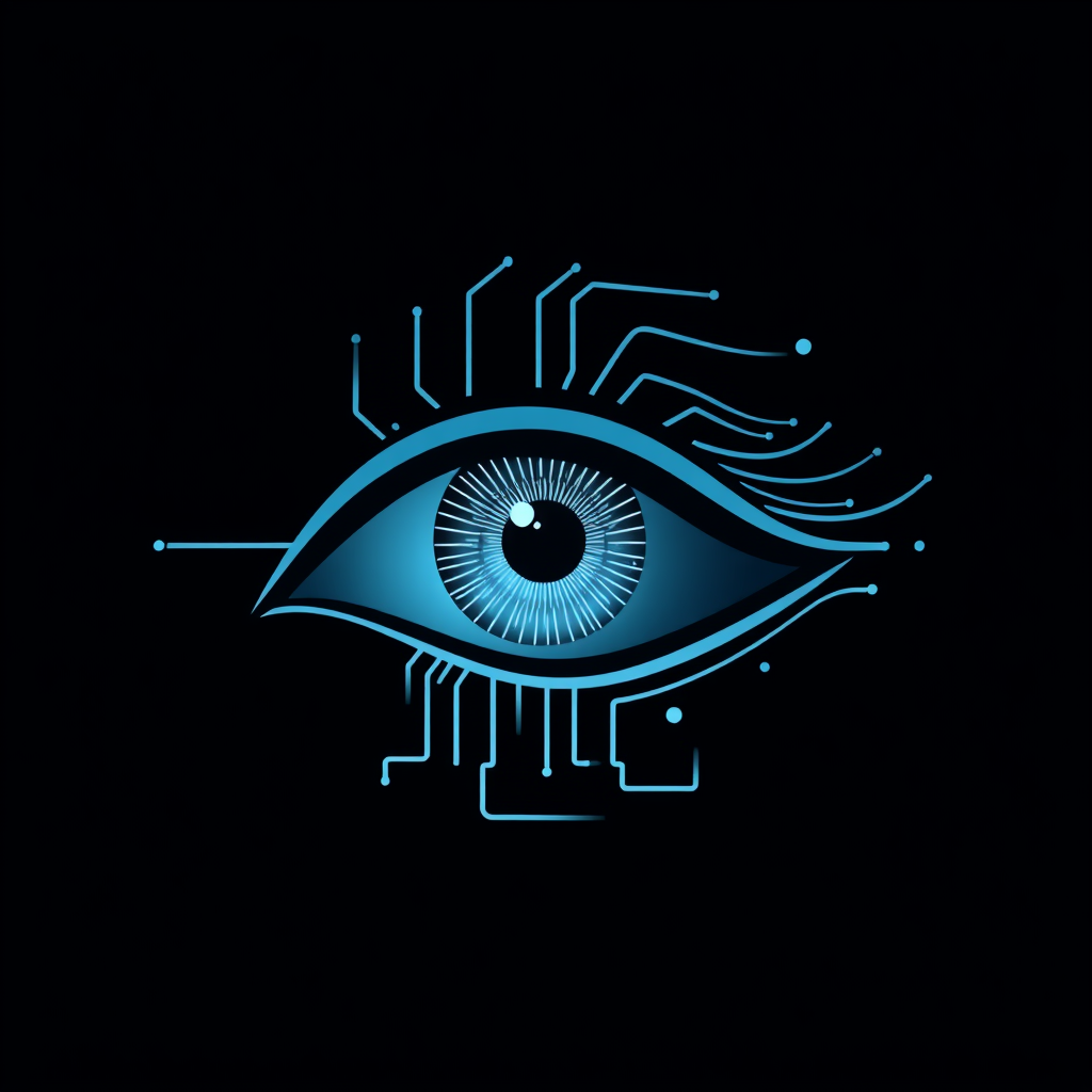 Sub-design idea 5: Abstract Muse Eye - A stylized eye, perhaps with a circuit pattern for an iris or a data stream as a gleam, surrounded by soft, flowing lines suggesting a muse-like aura. This signifies AI's insight and visionary capability.