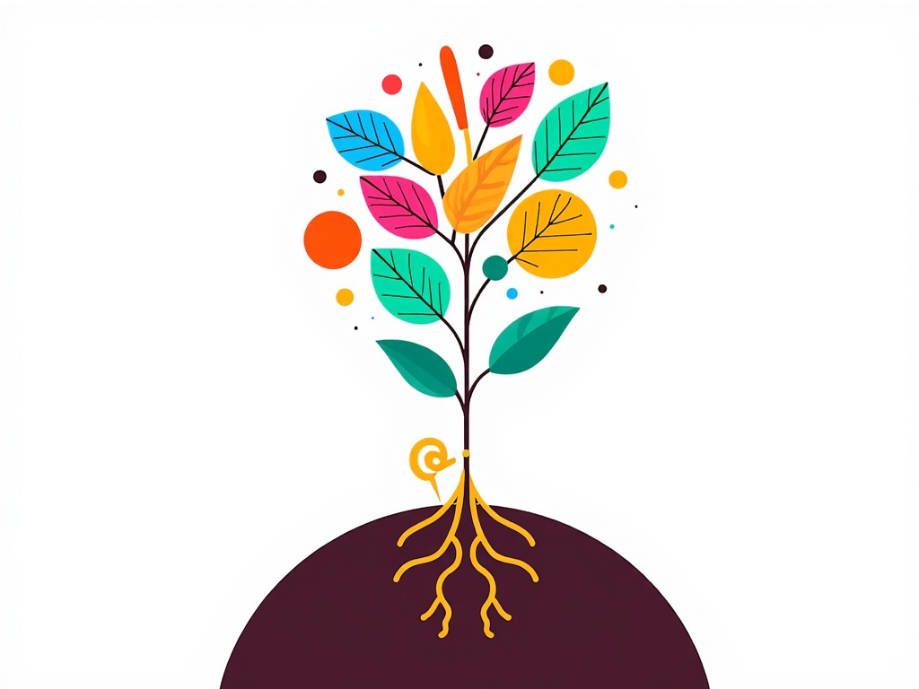 A visual metaphor where AI is a 'seed' growing into a diverse 'tree' of new design possibilities, with its roots intertwining with the 'soil' of existing stock imagery platforms.