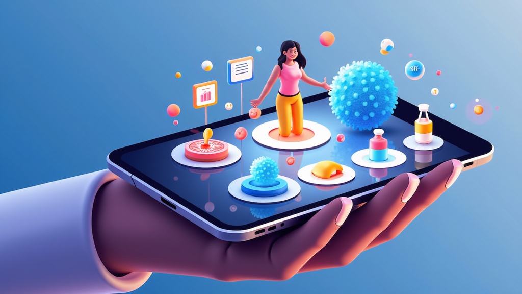 A close-up of a futuristic handheld device or wearable showing a dynamic, interactive personalized treatment plan generated by AI. The display could show 3D models of targeted cells, medication release schedules, and AI-driven lifestyle recommendations adapting in real-time to the patient's bio-feedback, with a serene, healthy patient subtly reflected on the screen.