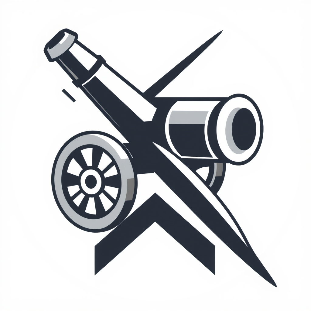 Abstract Geometric Cannon: Deconstruct the iconic cannon into minimalist, sharp geometric forms with implied motion or energy lines, symbolizing forward momentum and a break from traditional, ornate designs.