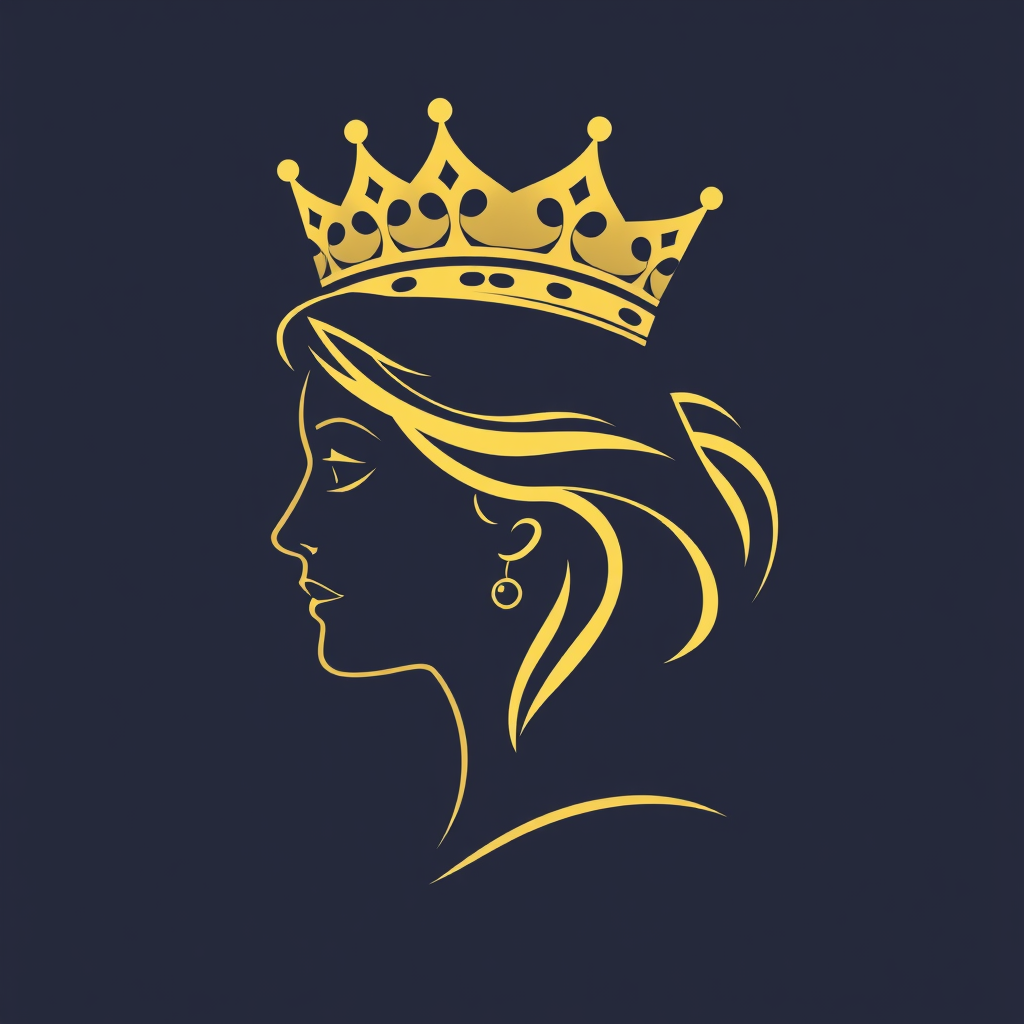A profile of a woman's face wearing a crown, symbolizing power and grace.