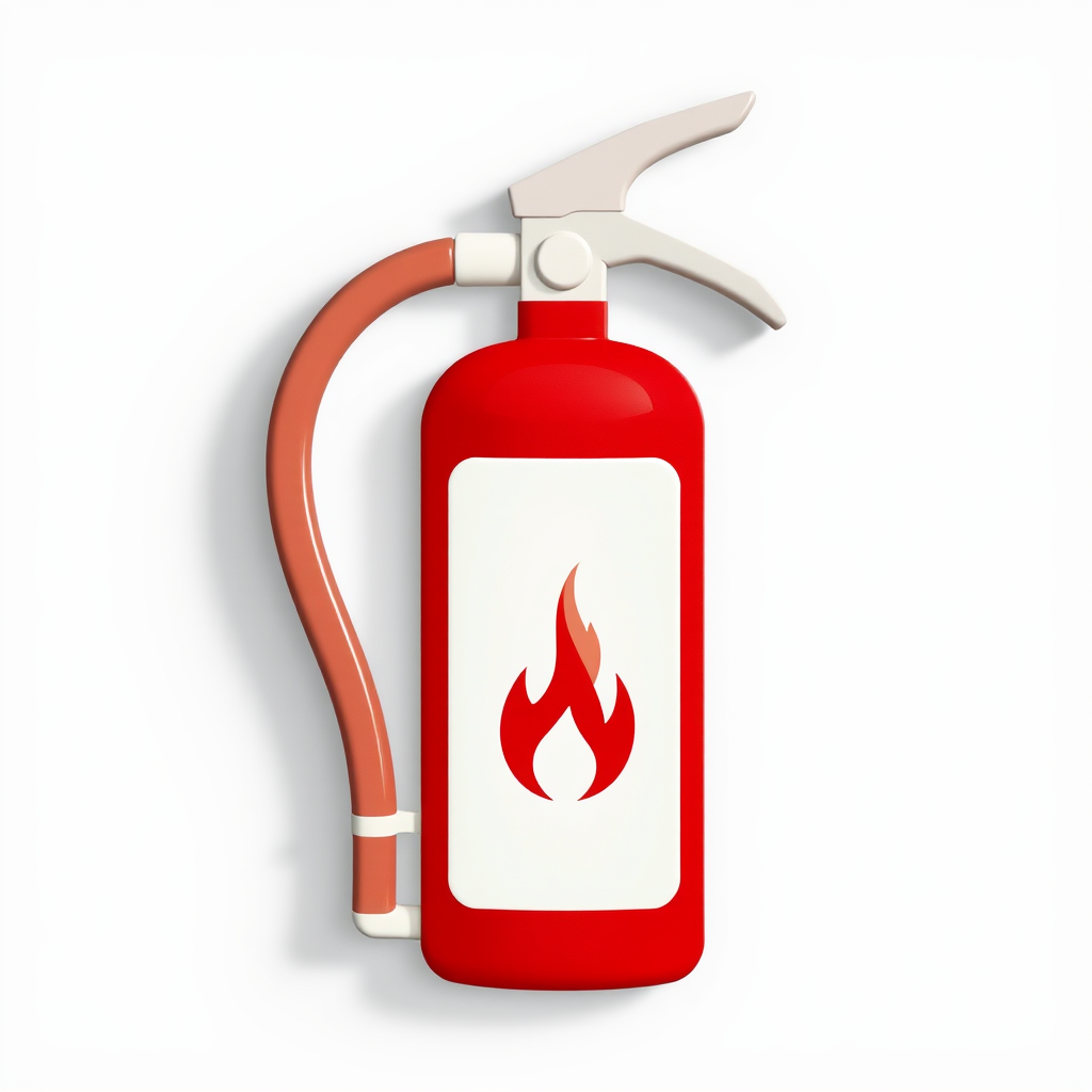 A fire extinguisher with a flame graphic on the label, indicating its purpose.