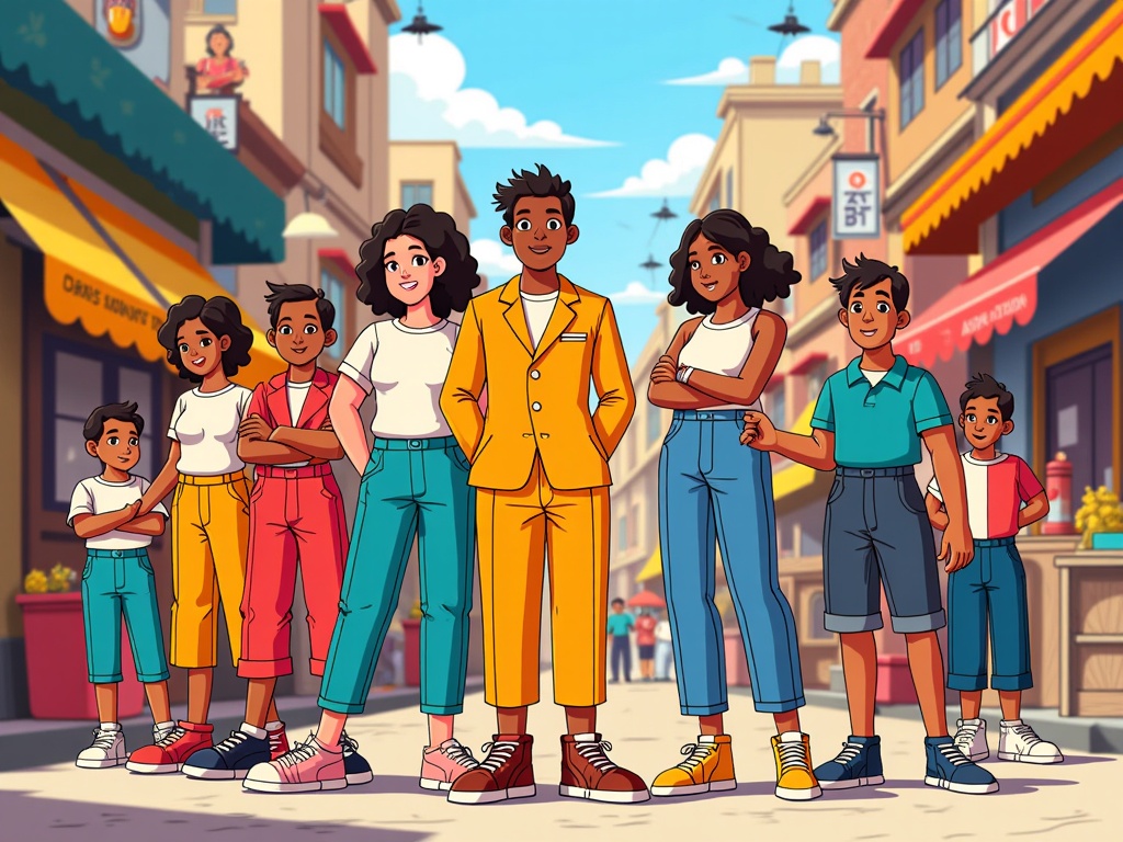 AI-generated background characters maintaining stylistic consistency with the main film's art direction.