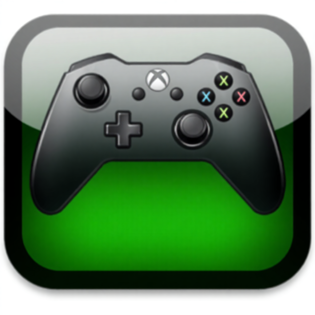 The image is a square-shaped icon with a green background. In the center of the icon, there is a black Xbox wireless controller with four buttons - X, X, and X on each button. The controller has a plus symbol on the left side and two on the right side. The buttons are arranged in a way that they are facing towards the top left corner of the image. The overall design is simple and minimalistic.