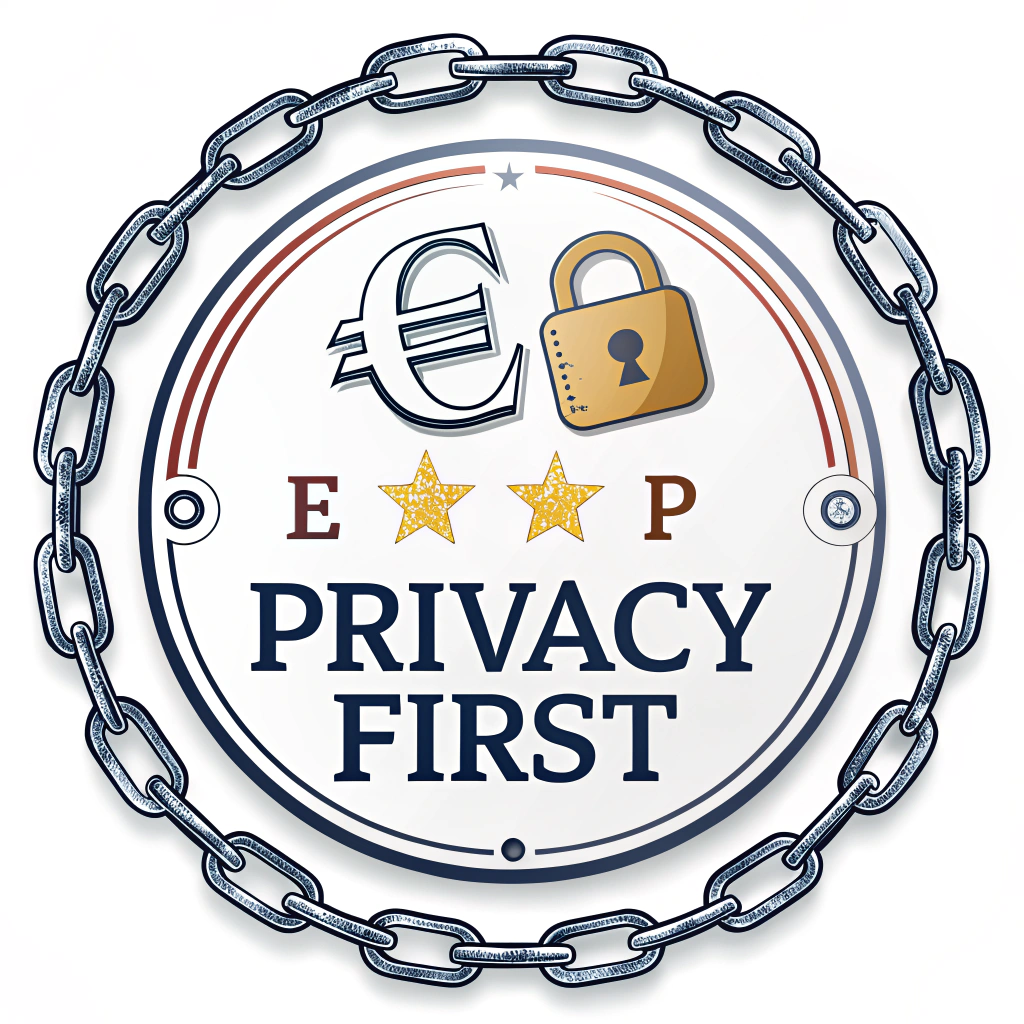 Unbreakable Code Chain: A circular chain made of stylized 'E' (Encrypt) and 'P' (Protect) letter-links, rendered with a strong, metallic look. In the center: 'Privacy First.'
