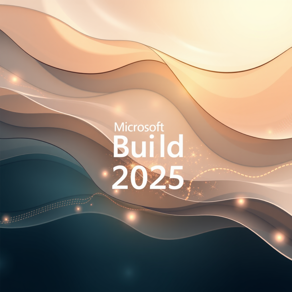 Kinetic Fluent Layers: Leverage Fluent's depth by depicting multiple, dynamic translucent layers flowing and interacting. Abstract motifs of innovation (sparks, light patterns) could be embedded within layers, with 'Microsoft Build 2025' integrated or projected.