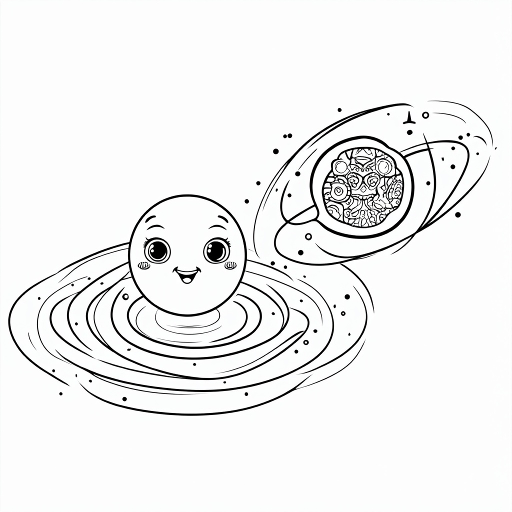 Depict an electron absorbing a stylized, vibrant photon (perhaps with intricate internal patterns for coloring) which causes it to leap from an inner orbital to an outer, more energetic orbital. The energy levels can be shown as concentric circles with increasing energy values.