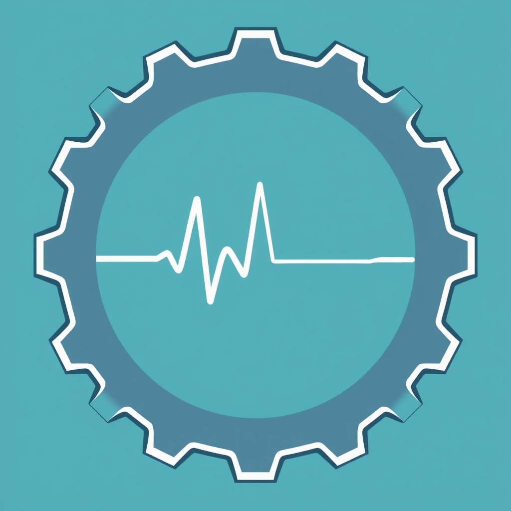 Simple Logo Idea: A solid gear icon with a simple, single EKG heartbeat line graphic etched across its face or integrated into one of its spokes.