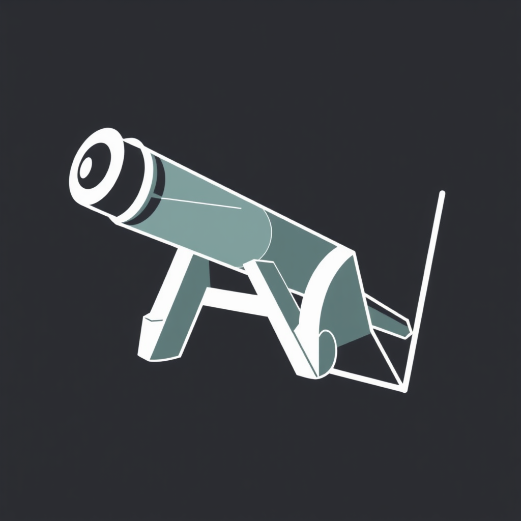 A geometric deconstruction of the Arsenal cannon, where its components are simplified into bold shapes like triangles and parallelograms. This abstract cannon is integrated with a stylized, angular outline representing the boundaries of North London or the N5 postcode.