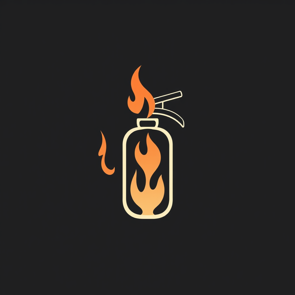 A fire extinguisher icon logo that incorporates a flame design, visually representing the 'blazing' aspect while also symbolizing the extinguisher's ability to halt the fire.