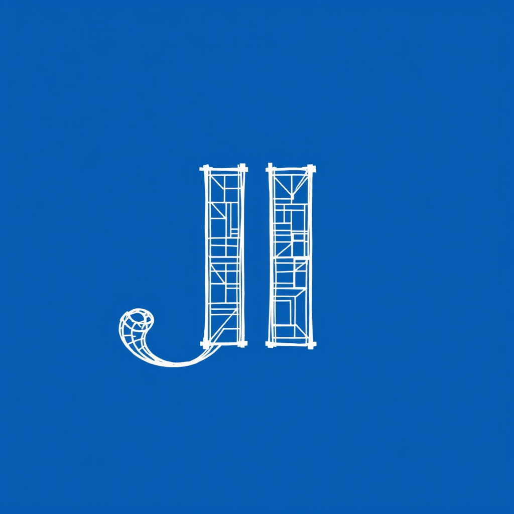Sub-design Idea 3: The initials are drawn with a blueprint aesthetic (e.g., white lines on a blue background, or technical drawing style) where the lines forming the letters appear as architectural plans or structural frameworks.