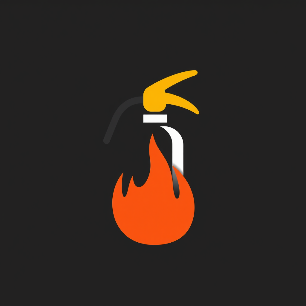 A fire extinguisher icon combined with a stylized flame that forms a 'stop' symbol.