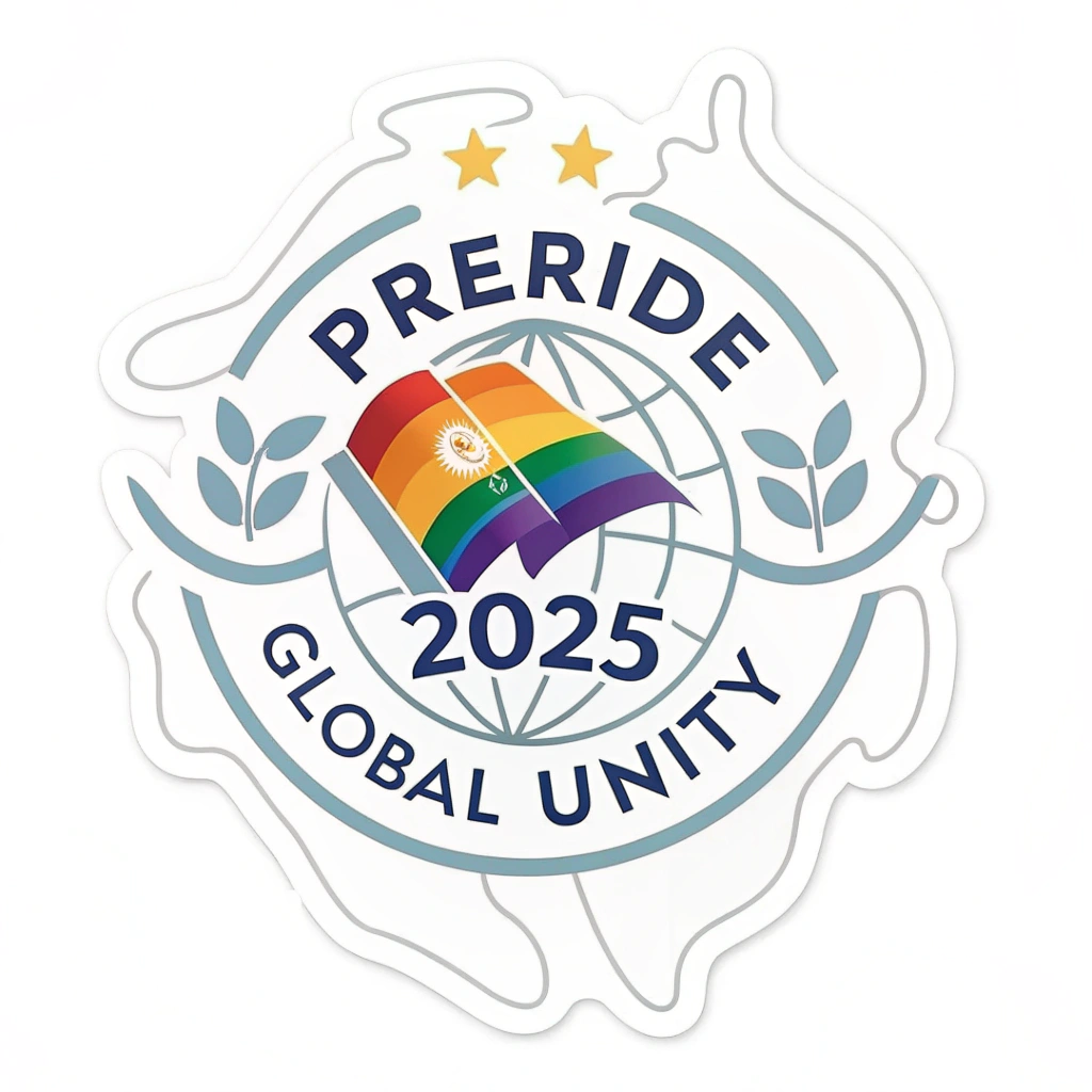 A clean, impactful sticker focused directly on the WorldPride 2025 Emblem itself, possibly die-cut to its shape, with the phrase 'Global Unity' typeset elegantly beneath or subtly integrated within the emblem's existing structure.