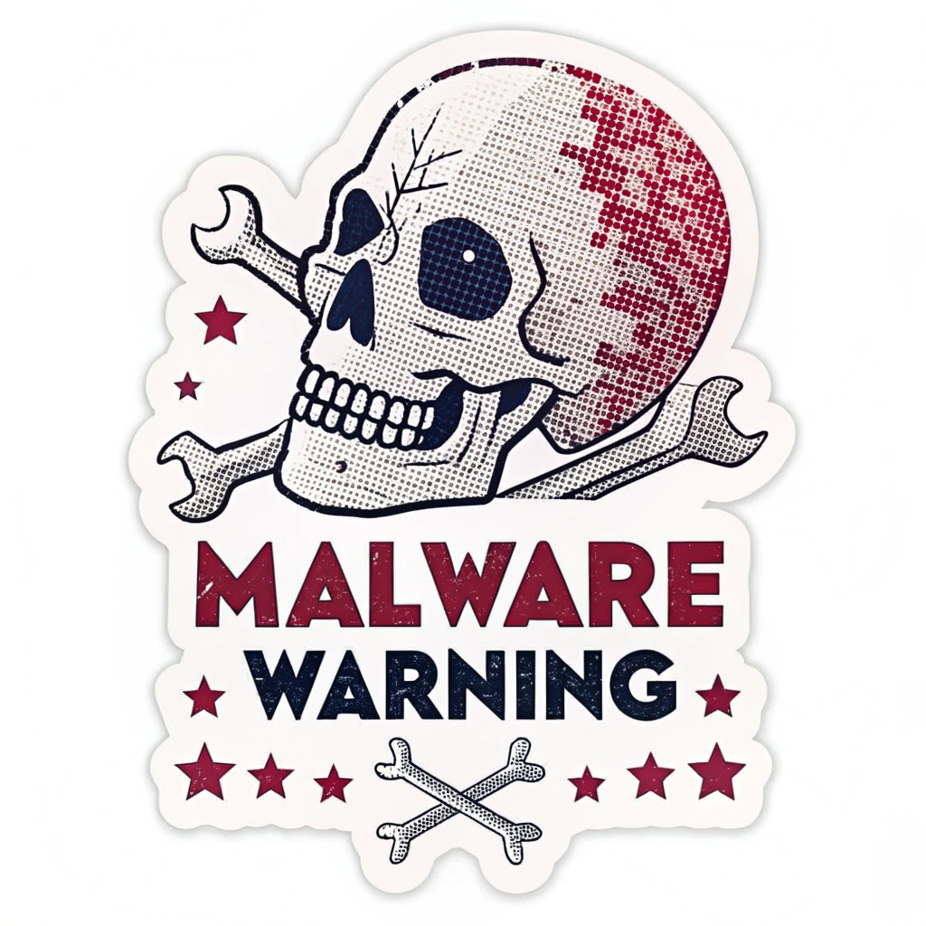 Translated request: Cybersecurity Sticker Designs - Pixelated Skull: Malware Warning