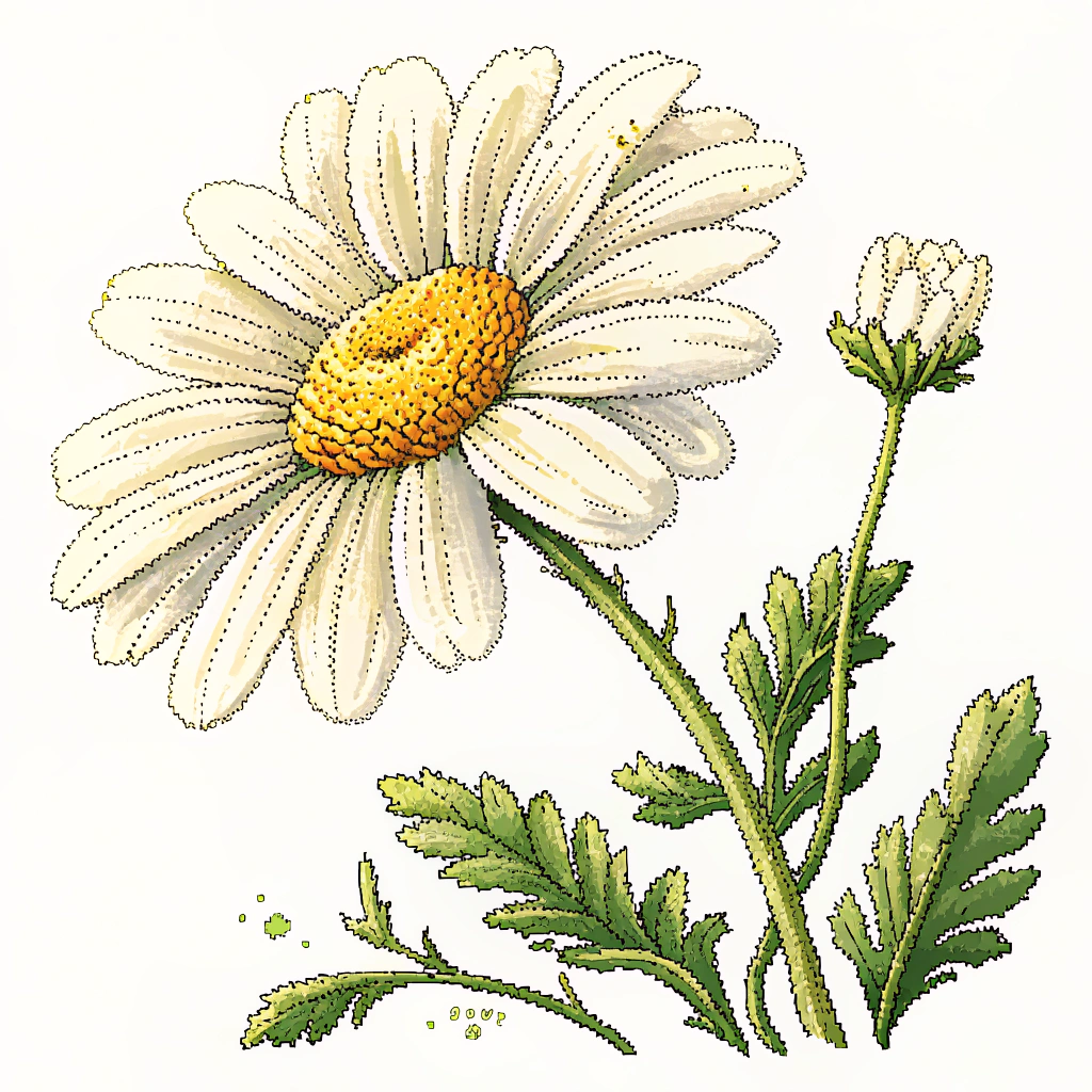 Simple Icon Idea: A single, clearly defined 8-bit style pixel art daisy with a bright yellow center and white petals, featuring a distinct blocky outline or a subtle pixelated shadow to emphasize its retro digital form.