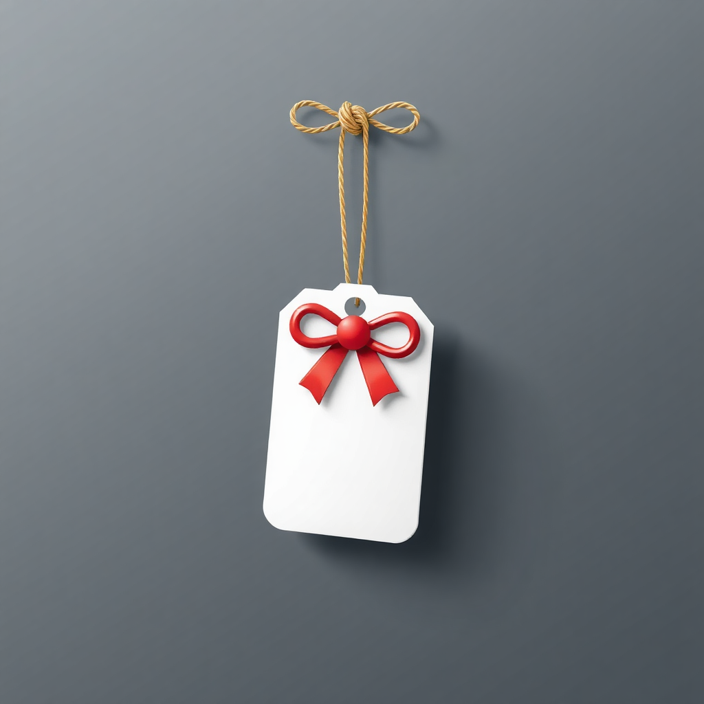 An icon with a gift tag hanging from a string.