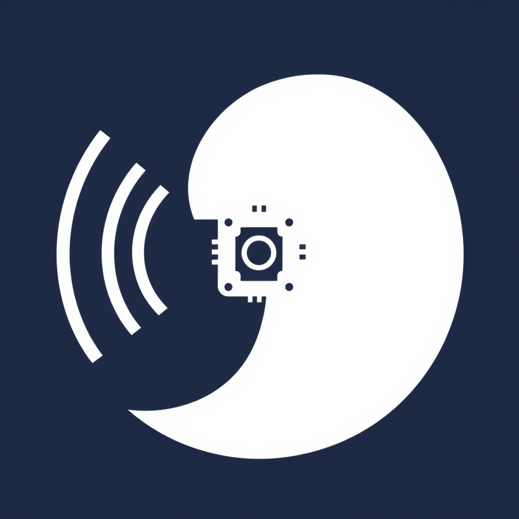 Sub Design Idea 3: A stylized human head silhouette with sound waves emanating towards a simplified robot head or chip icon, symbolizing voice command or AI listening.
