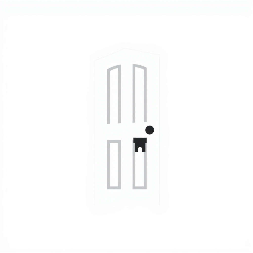 An icon of a door with a key silhouette, using negative space.