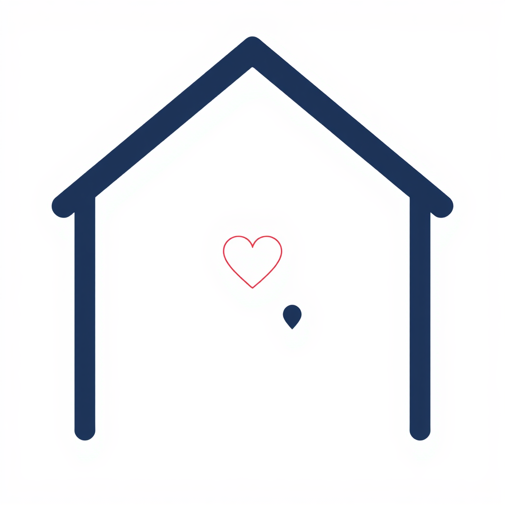 Simple Logo Idea: A minimalist house outline with a clearly depicted open door, and a small, solid heart symbol placed either as the doorknob, within the open doorway, or integrated into the house structure itself.