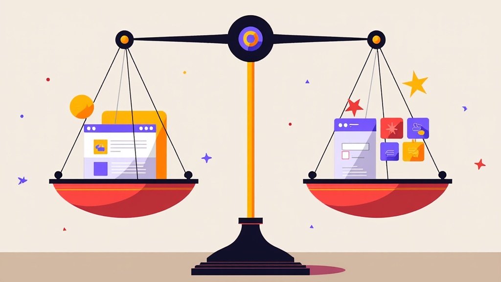 Visualize justice scales where one pan holds abstract 'Content' icons and the other holds 'Audience' icons, connected by a transparent, clear mechanism representing the fair algorithm.