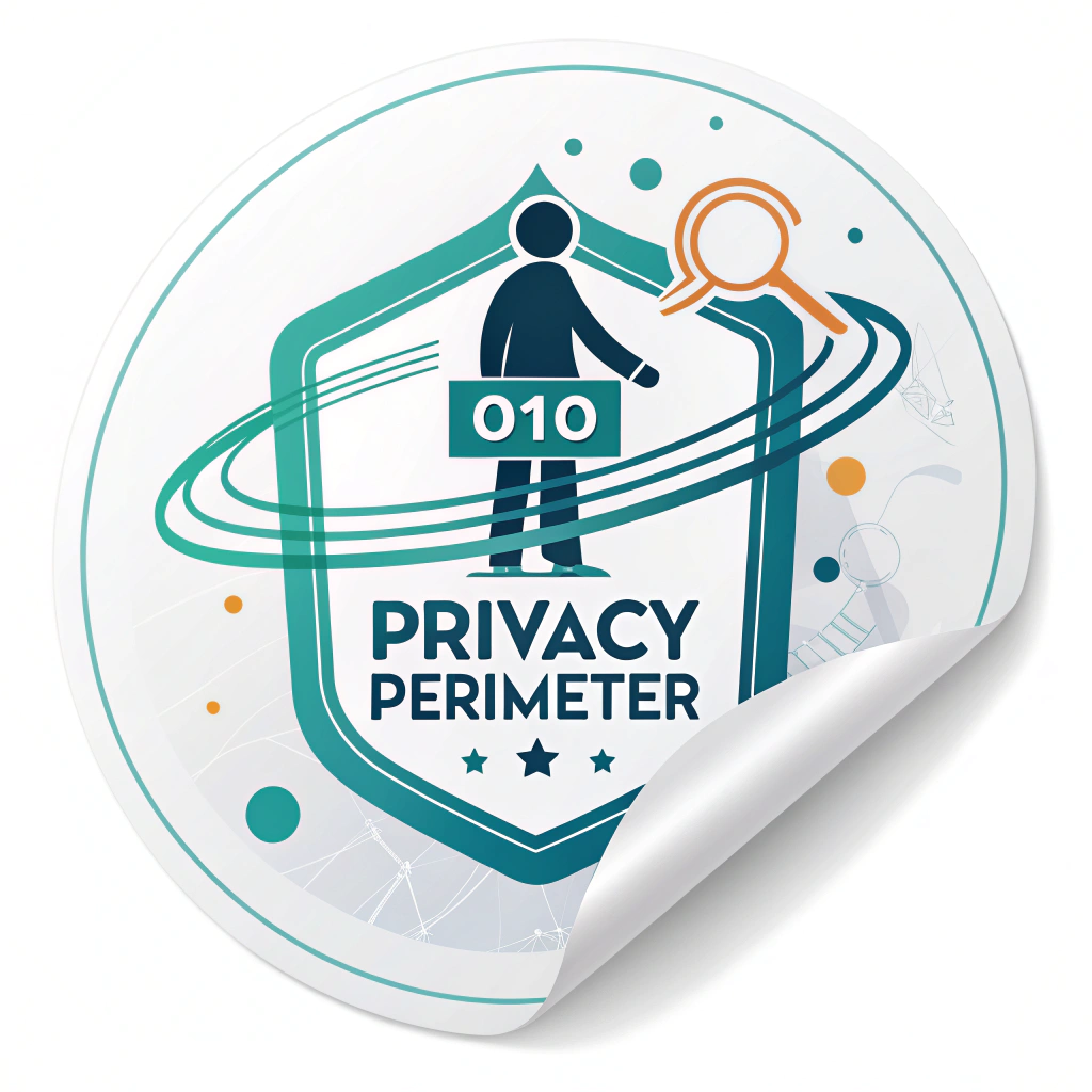 Sub Design Idea 2: 'Privacy Perimeter' - An icon showing a silhouette of a person or a data icon (like '010') surrounded by a glowing, protective circular barrier or force field. Colors: vibrant teals and whites for a tech-forward, secure feel.