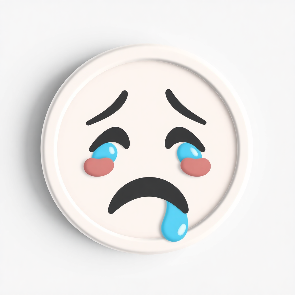 The image shows a white smiley face with tears streaming down its cheeks, conveying a feeling of sadness and despair.