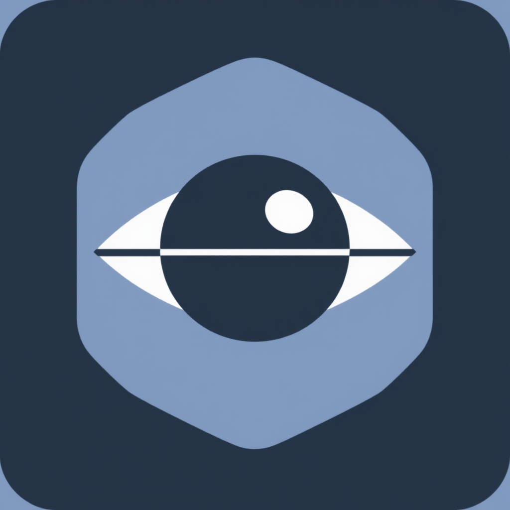 Simple Scanner Eye: A minimalist eye icon where a clean, distinct horizontal or curved line passes through the pupil, clearly representing a scanning action. The overall shape is simple and easily recognizable, possibly within a hexagonal or circular boundary.