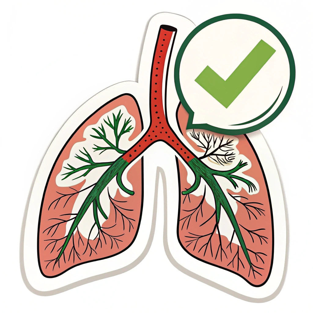 Simple Icon Idea for Sticker Element: A single, stylized healthy lung with a checkmark or an upward arrow integrated, symbolizing successful management and control.