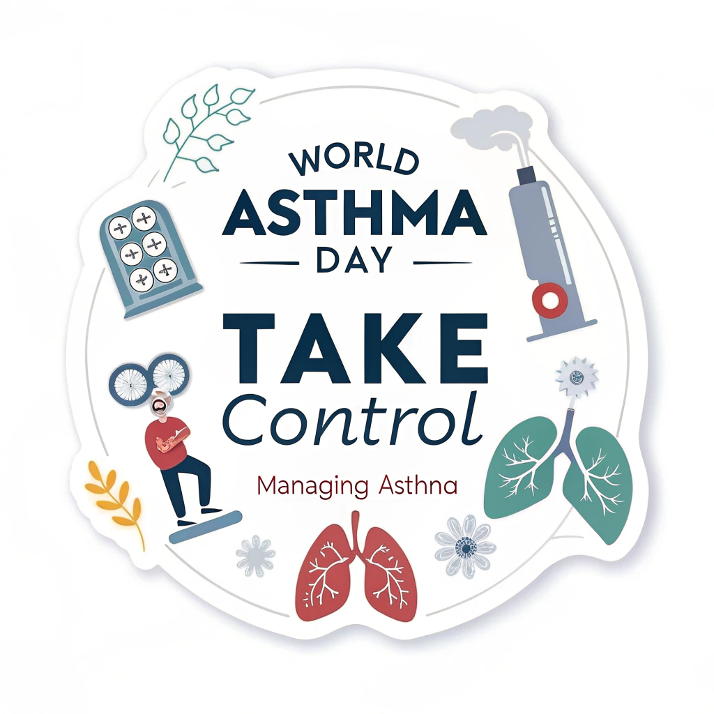 Translated text: World Asthma Day Stickers - Take Control: Managing Asthma Design
