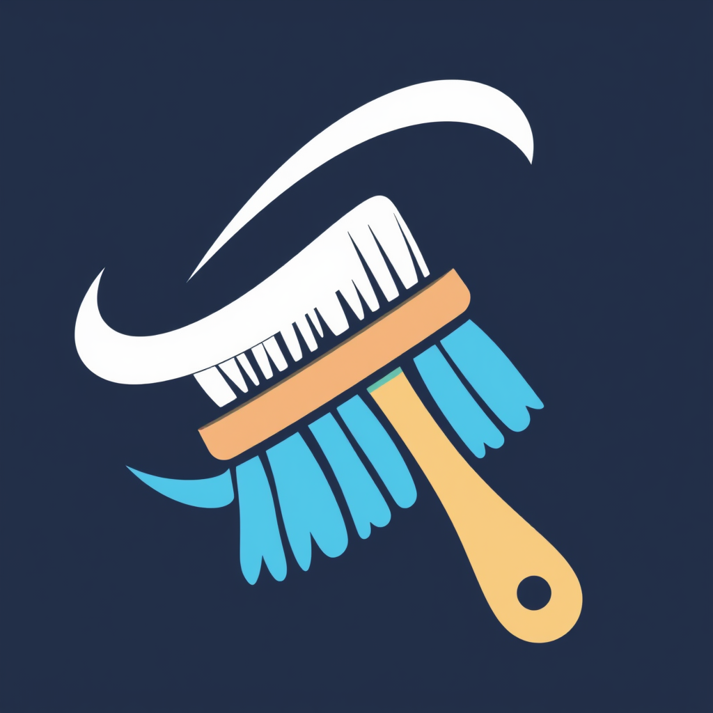 A stylized cleaning brush with a swoosh to indicate movement and cleanliness.