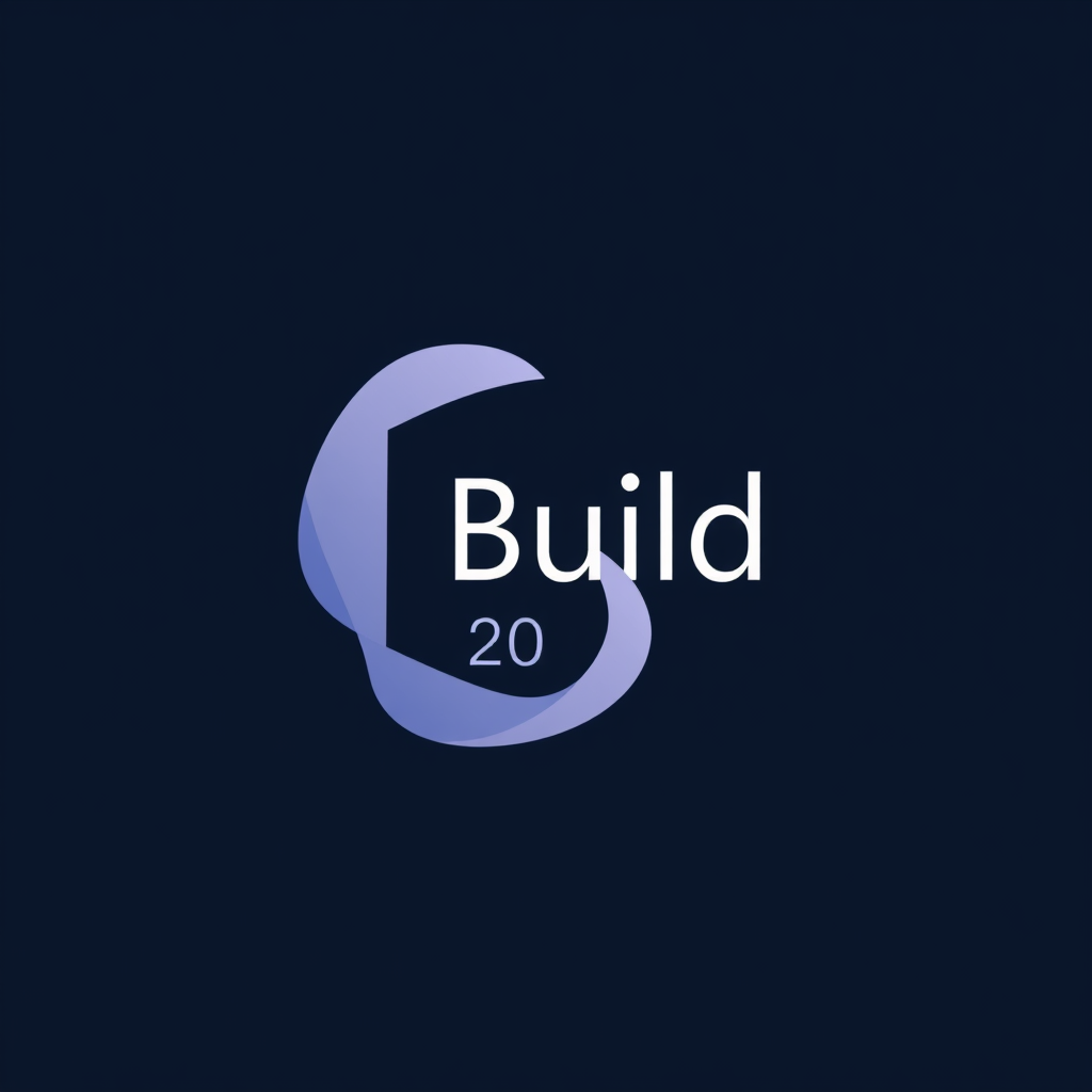 Simple Logo Idea: A minimalist, abstract 'B' for Build, composed of a few overlapping, flowing shapes adhering to Fluent Design principles (translucency, subtle gradients using Microsoft's palette). '2025' is positioned neatly alongside or below. One flowing tail of the 'B' extends to suggest a forward-moving stream.