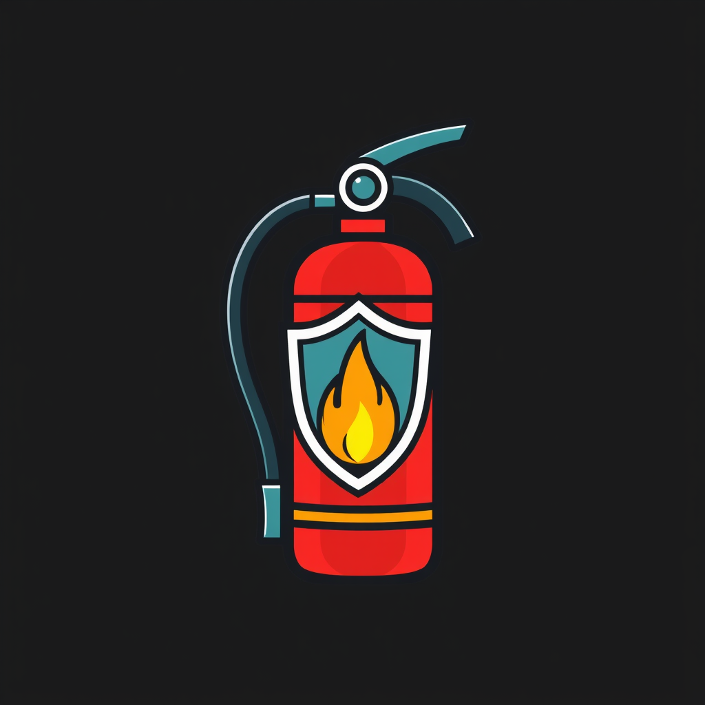 Stylized fire extinguisher icon with a shield, implying fireproof quality.