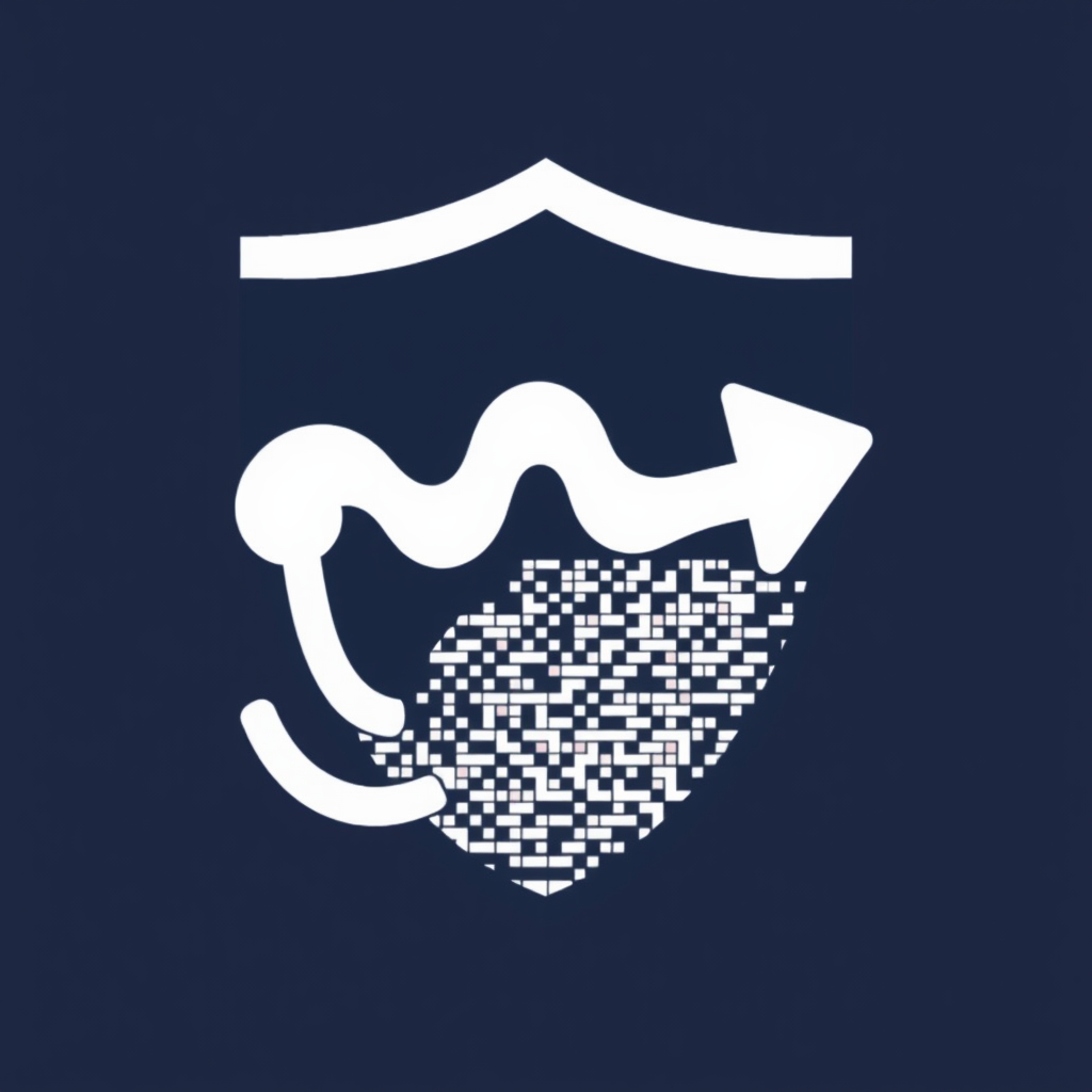 Sub-design Idea 1 (Shielded Stream): A stylized data stream (wavy lines or connected dots) visibly passing through or being encompassed by a shield icon. The portion of the stream affected by the shield or within it shows a 'scrambled' or pixelated texture indicating encryption.