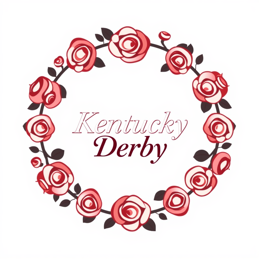 Sub-design Idea 1: A logo featuring a stylized, continuous rose garland forming a circular emblem, symbolizing the winner's circle and tradition, with 'Kentucky Derby' elegantly placed within or below.